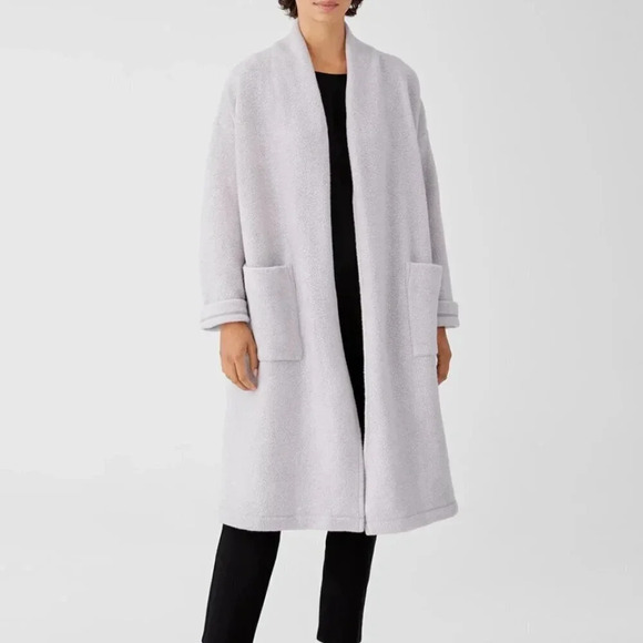 Eileen Fisher Boucle Wool Knit Long Coat Boxy Fit Knee Length Gray New * Size XL - Picture 1 of 11